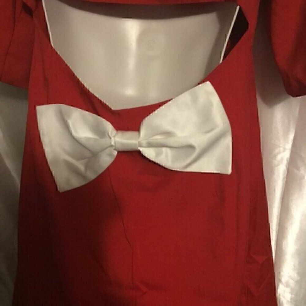 Crystal Rhinestone Button Bow Back  Red White Blazer Mini Dress L - Picture 8 of 9